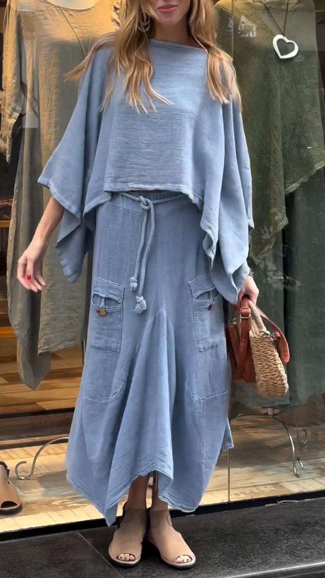Casual Solid Color Loose Skirt Two-piece Suit