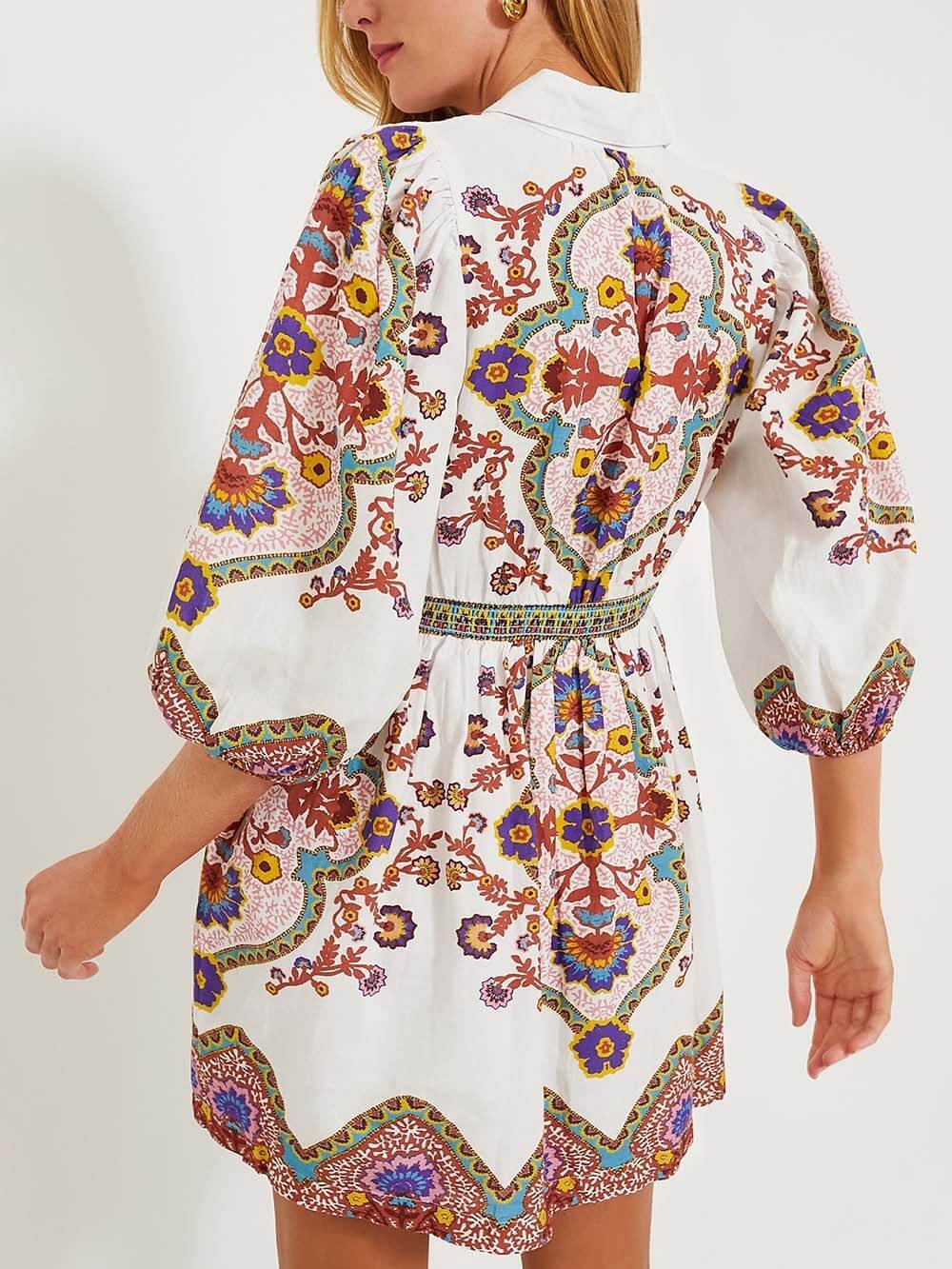 Stella™ - Unique Print Puff Sleeve Pocketed Shirt Mini Dress