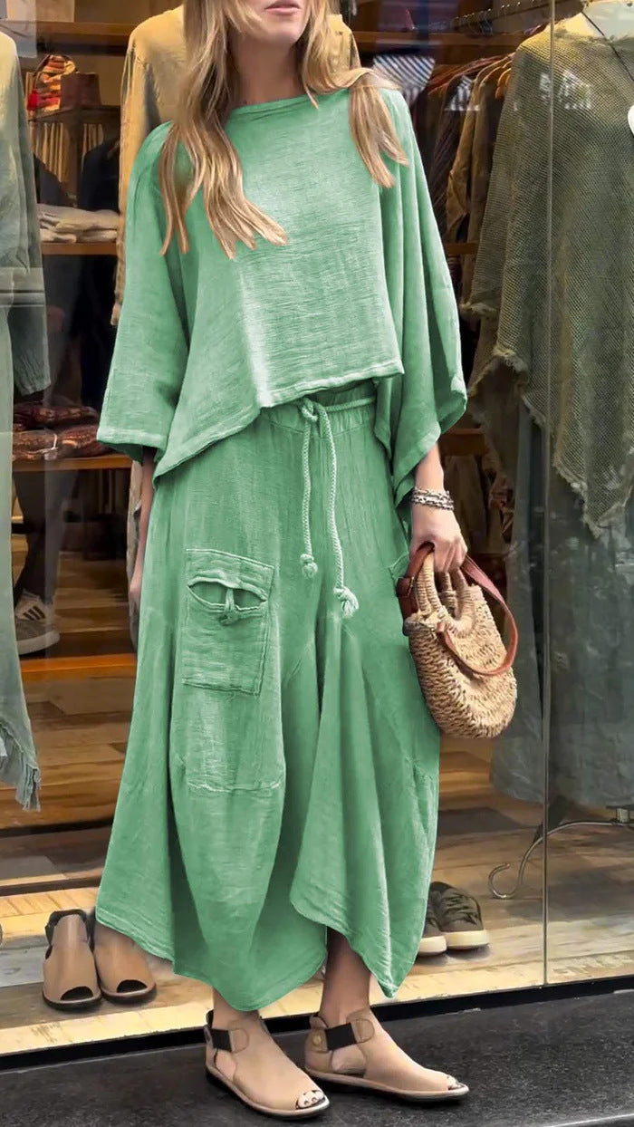 Casual Solid Color Loose Skirt Two-piece Suit