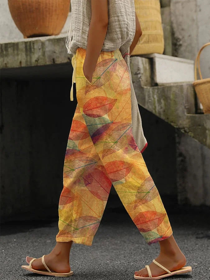 Printed Drawstring Pocket Casual Pants