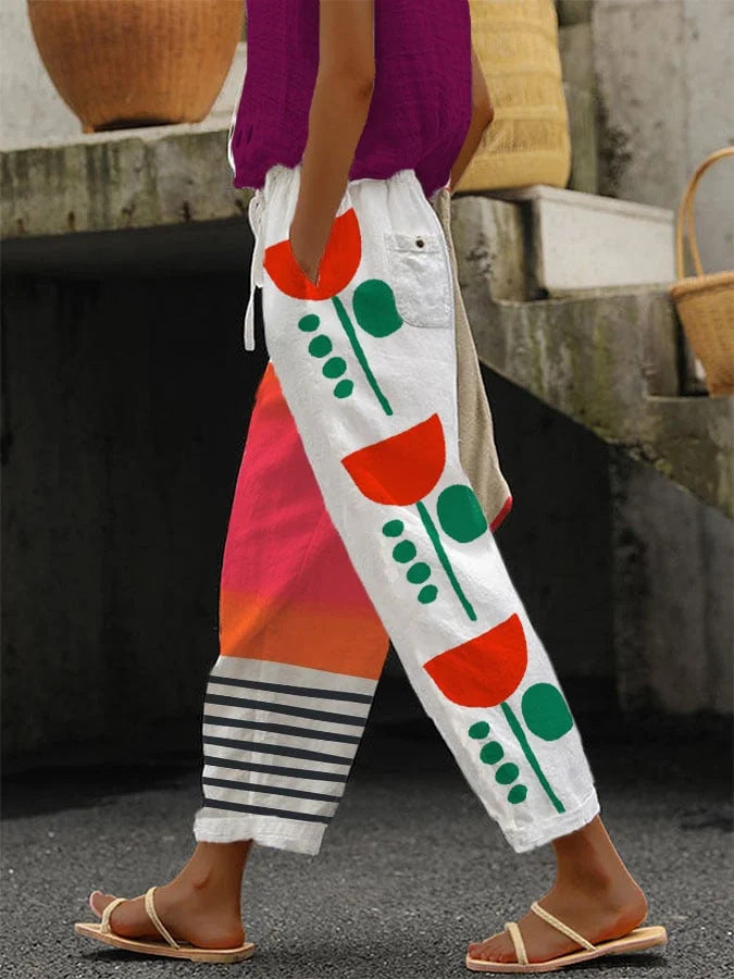 Printed Drawstring Pocket Casual Pants