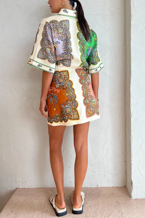 Azalia™ - Exotic Print Button Down Pocketed Shirt Mini Dress