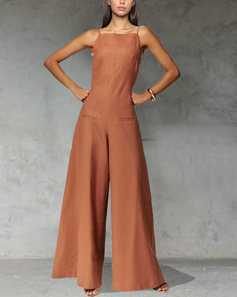 Sleeveless Backless Wide-Leg Suspender