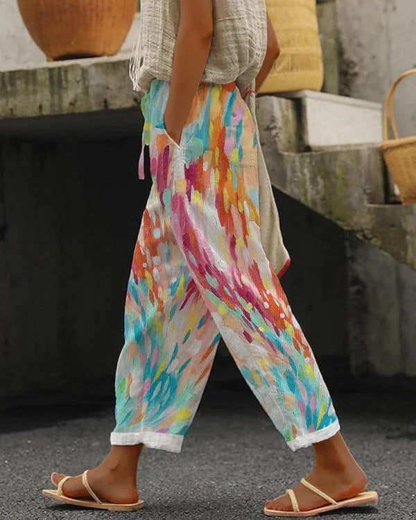 Printed Drawstring Pocket Casual Pants