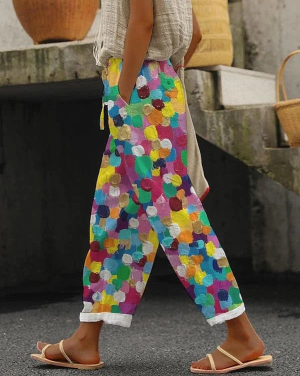 Printed Drawstring Pocket Casual Pants