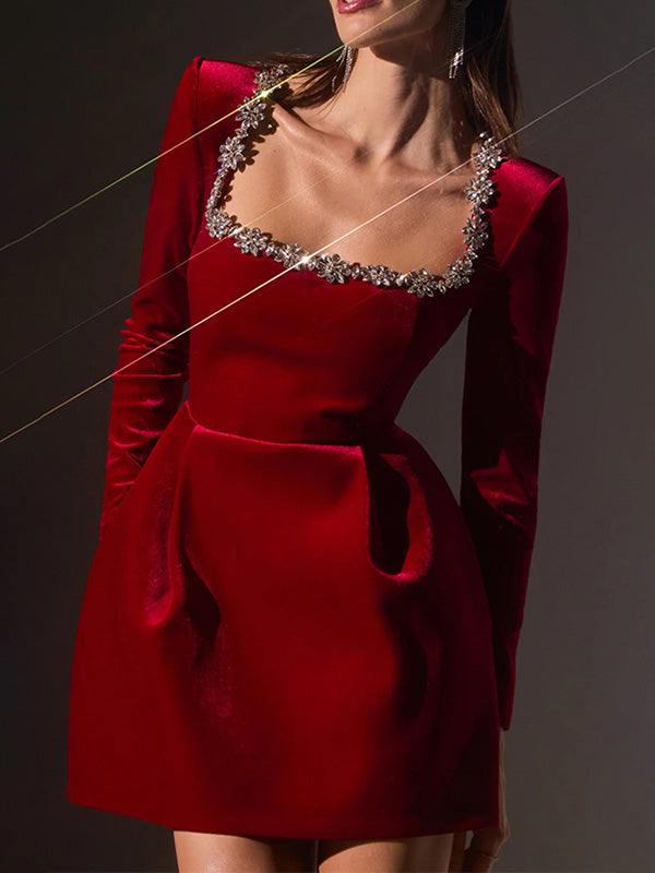 Stylish Elegant Square Collar Solid Color Dress