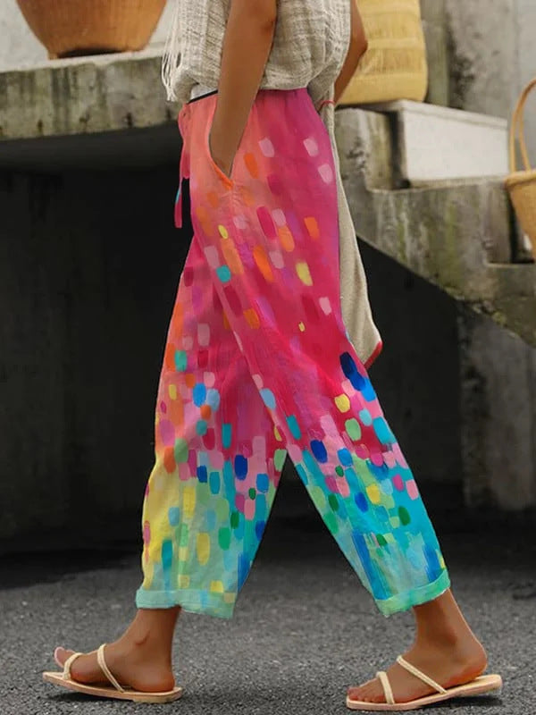 Printed Drawstring Pocket Casual Pants