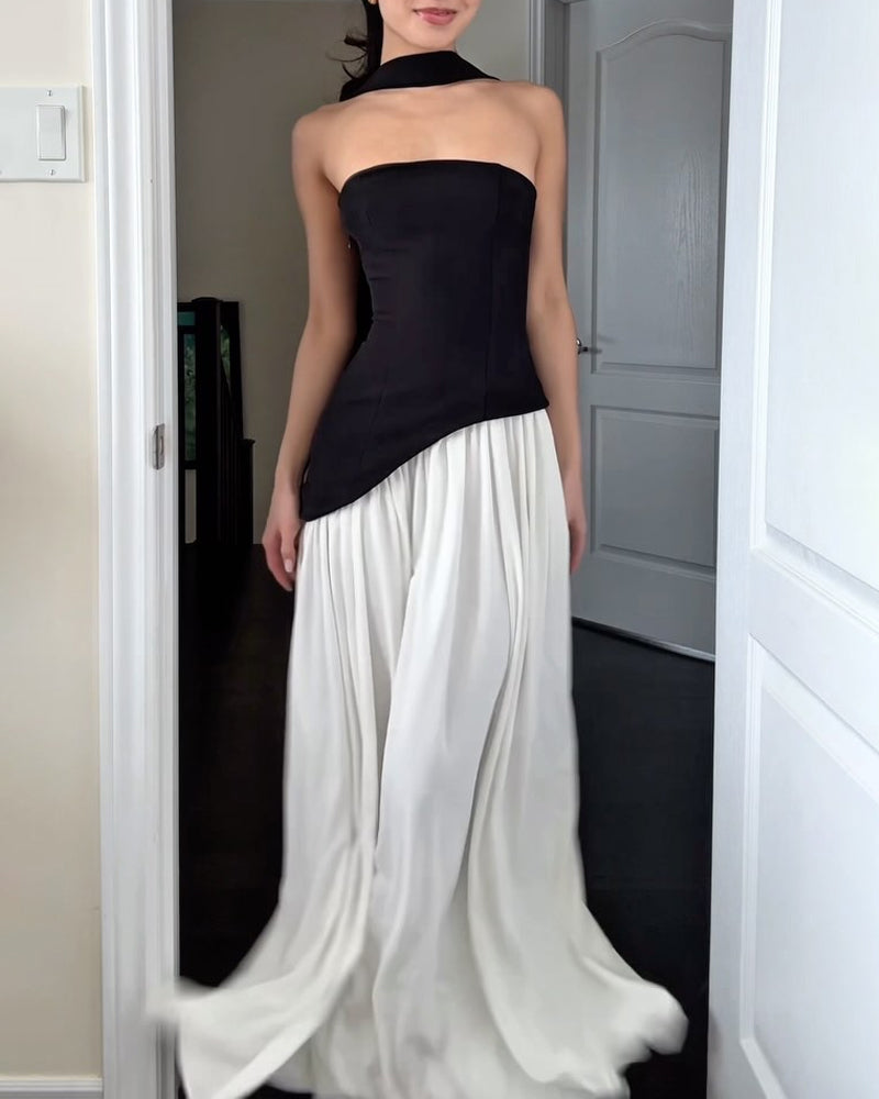 Elegant Asymmetric Slit Tube Strap Dress