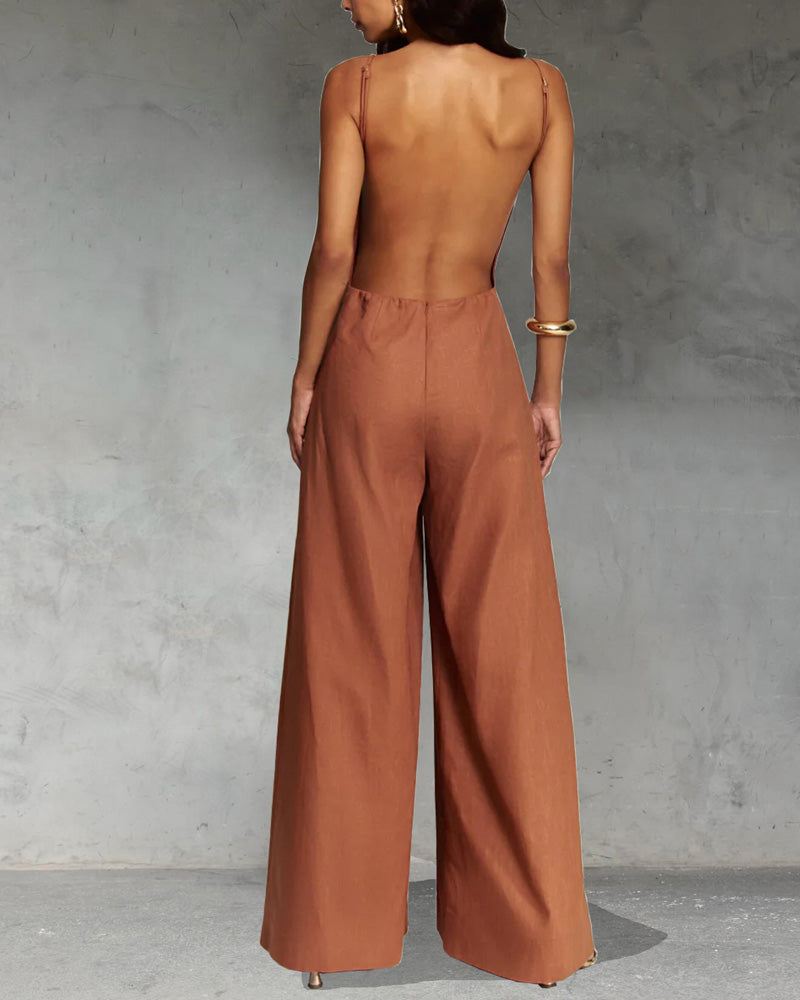 Sleeveless Backless Wide-Leg Suspender