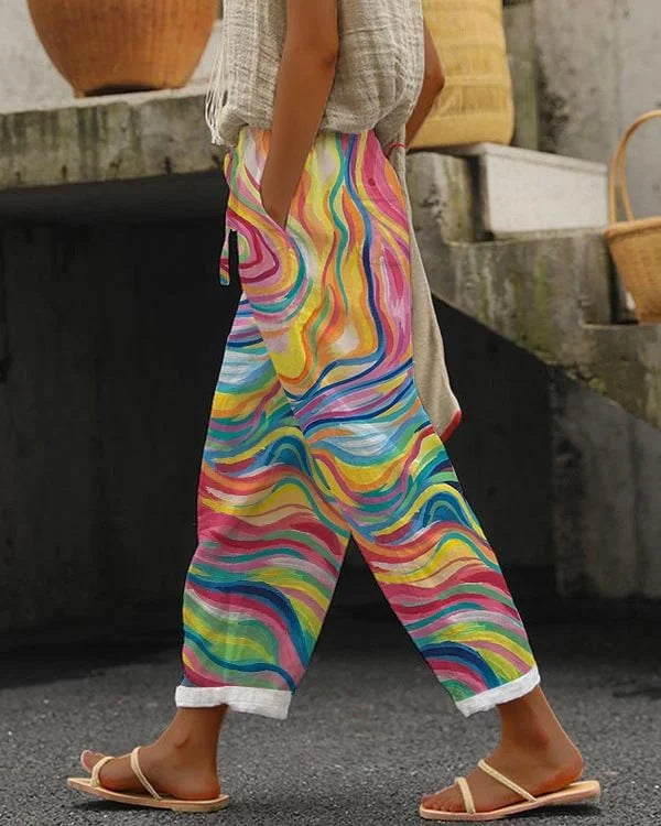 Printed Drawstring Pocket Casual Pants
