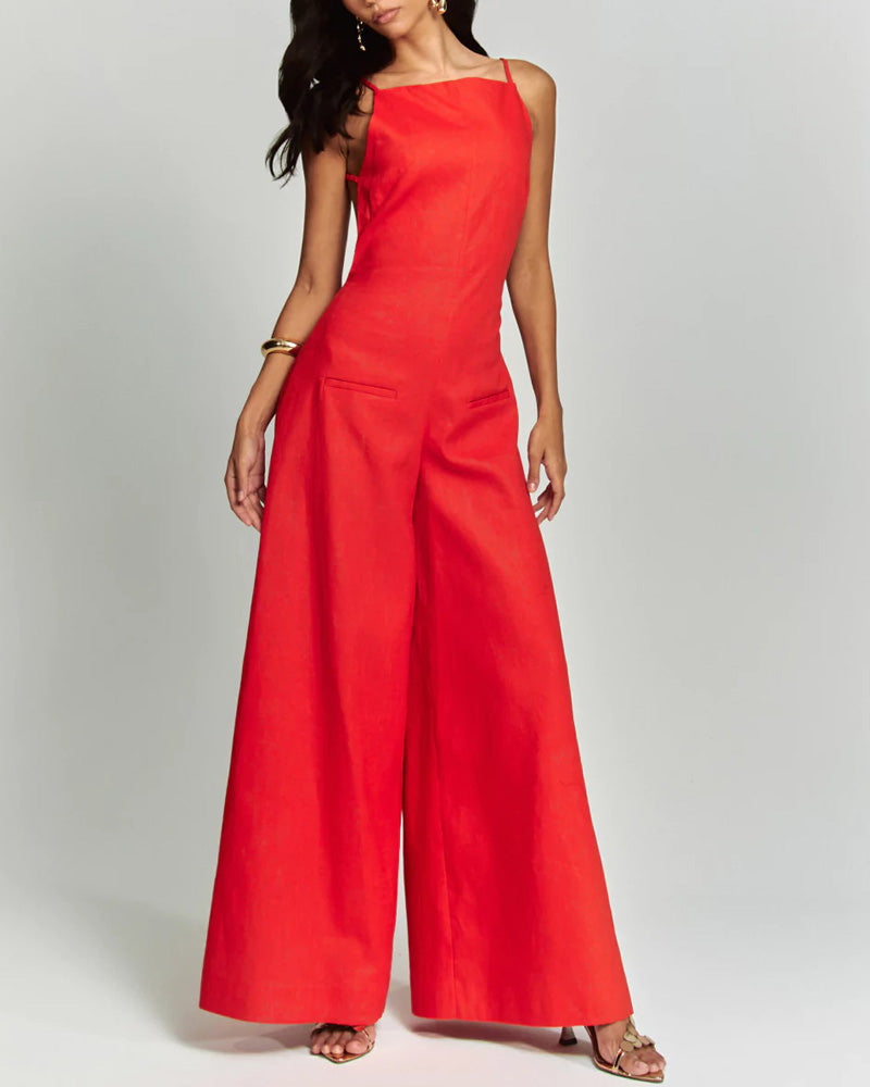 Sleeveless Backless Wide-Leg Suspender