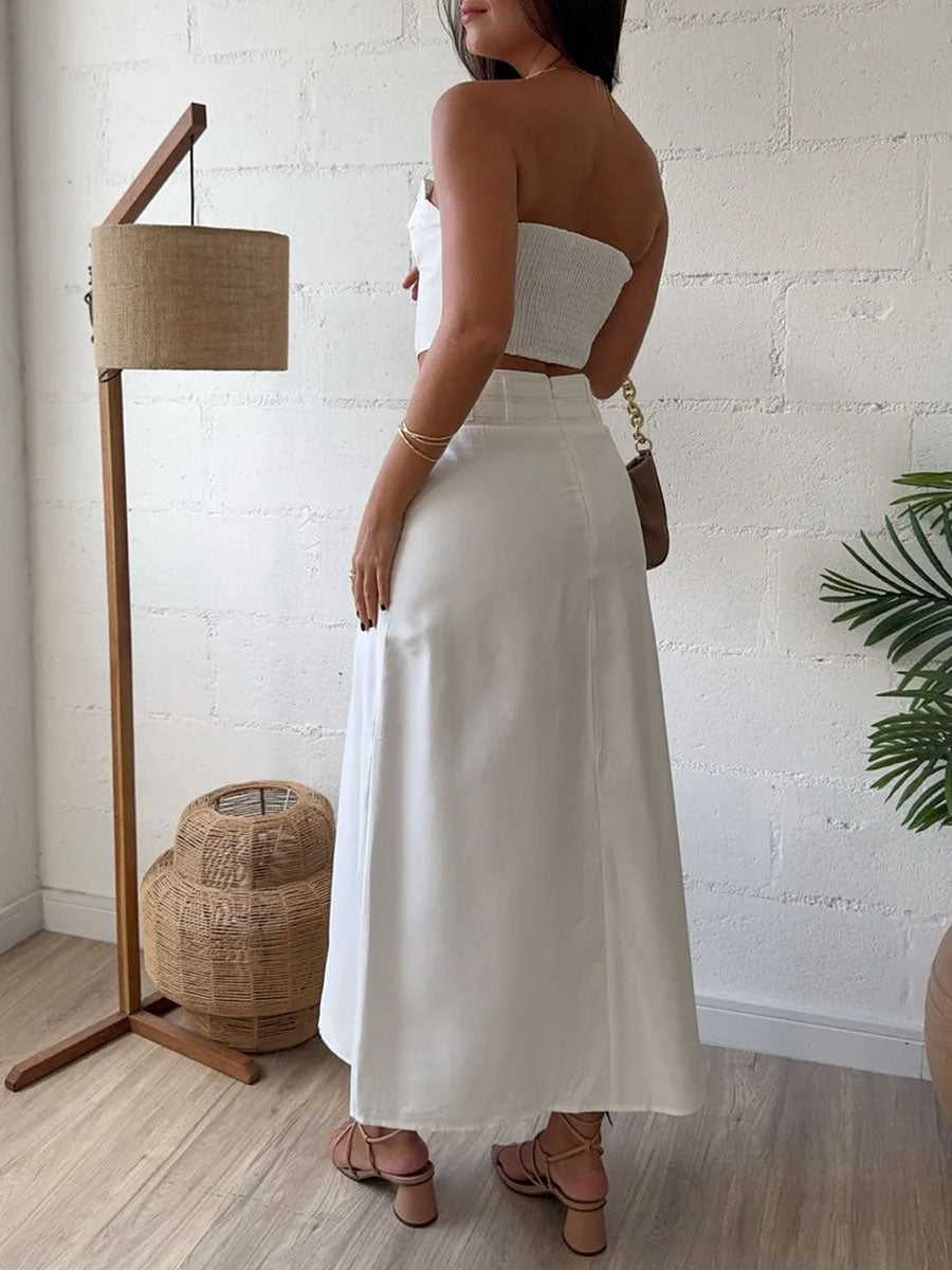 Chic tube top slit two piece set