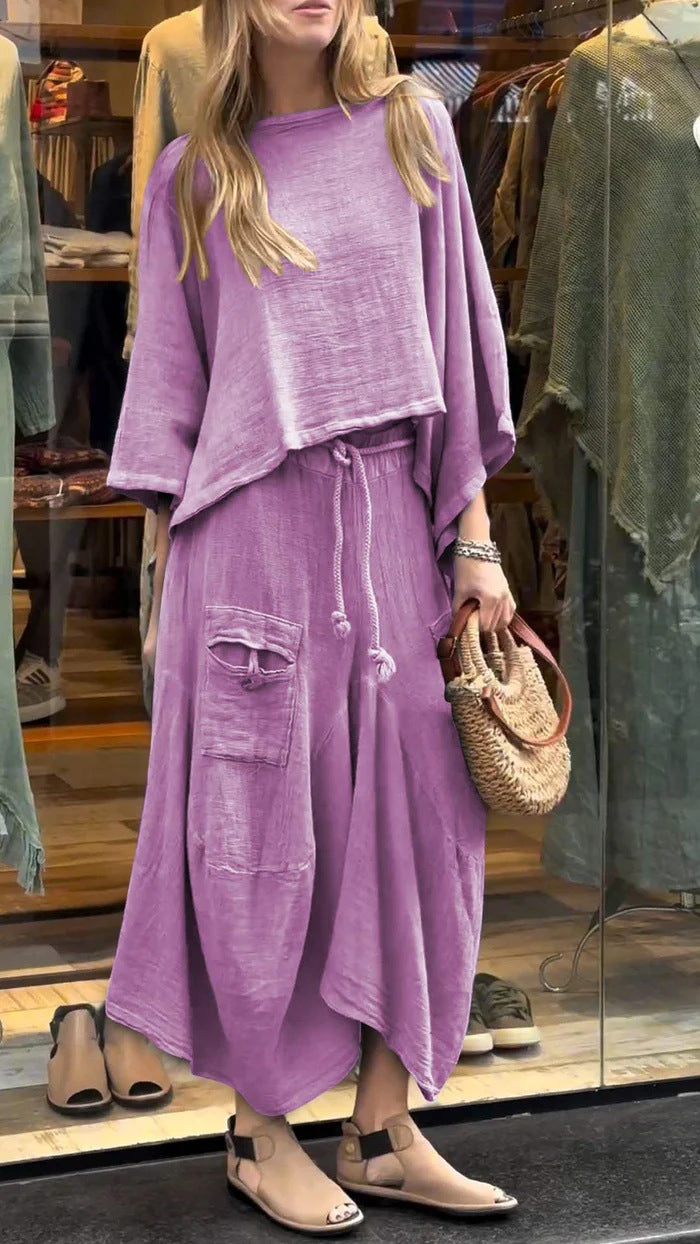 Casual Solid Color Loose Skirt Two-piece Suit