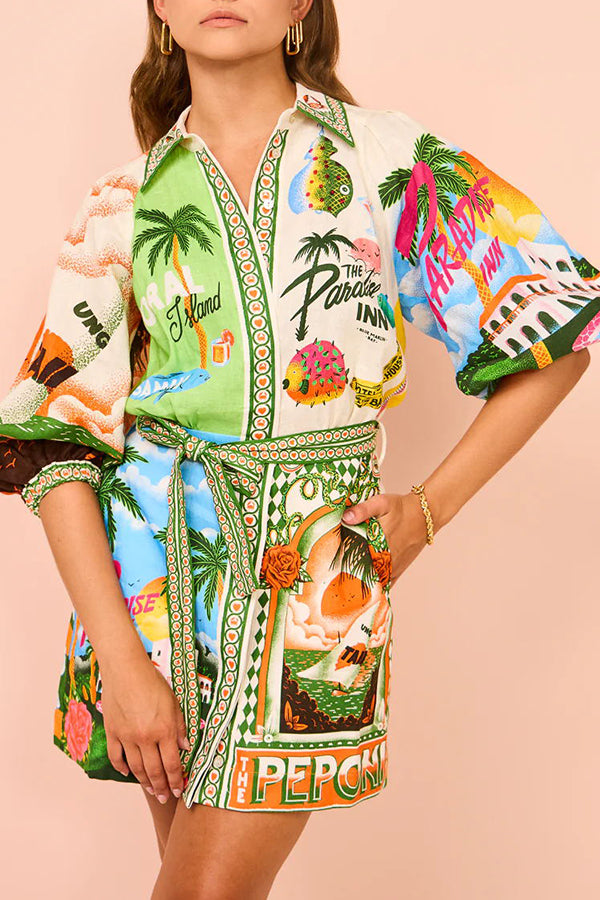 Kia™ - Summer Sophistication Belted Pocket Shirt Mini Dress