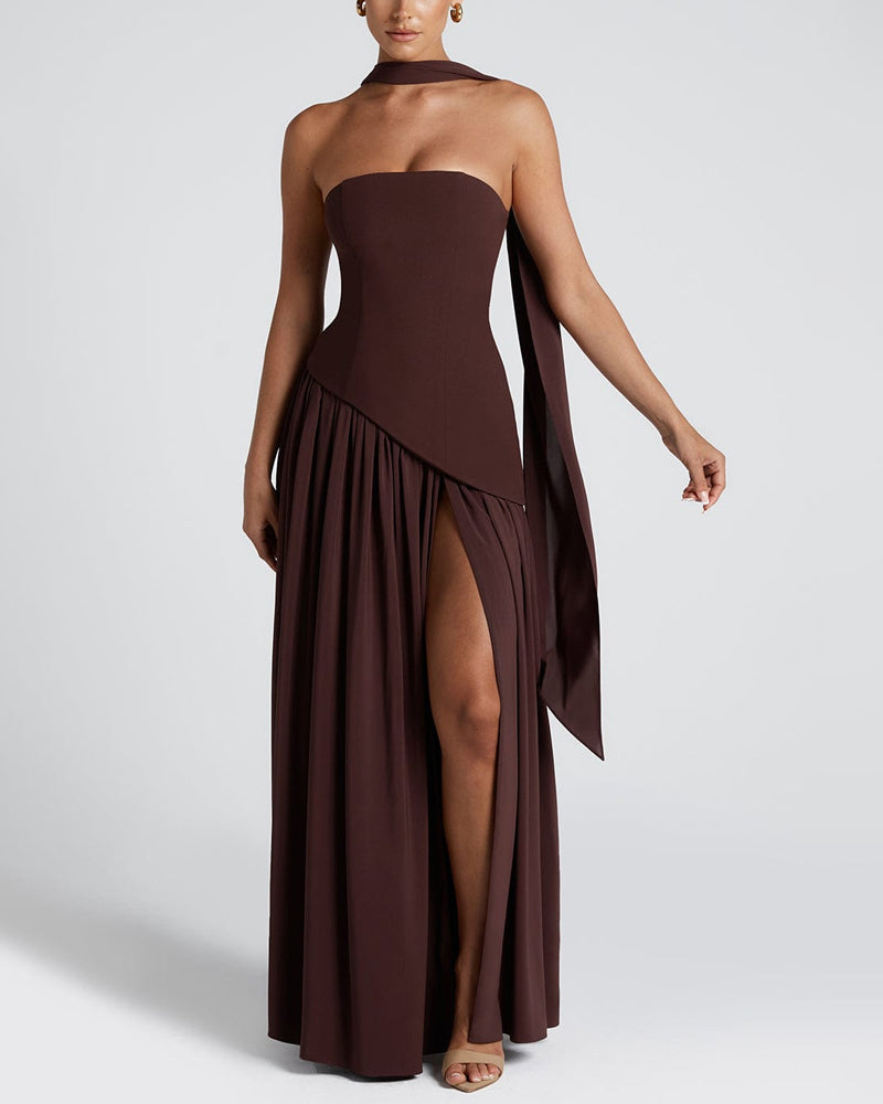 Elegant Asymmetric Slit Tube Strap Dress
