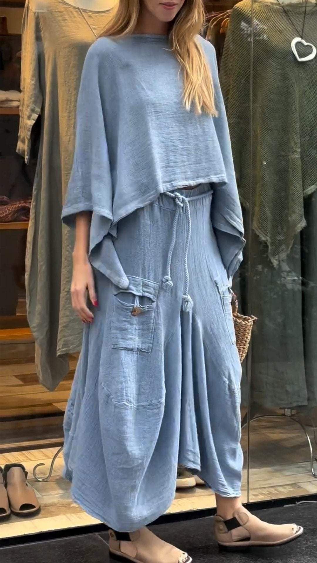 Casual Solid Color Loose Skirt Two-piece Suit