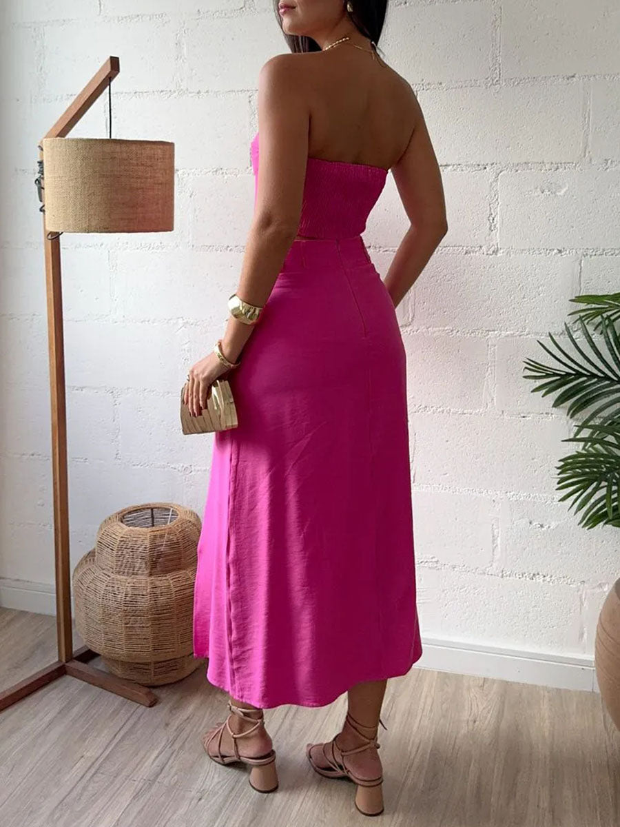 Chic tube top slit two piece set