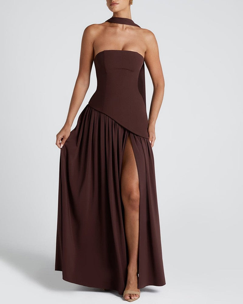Elegant Asymmetric Slit Tube Strap Dress