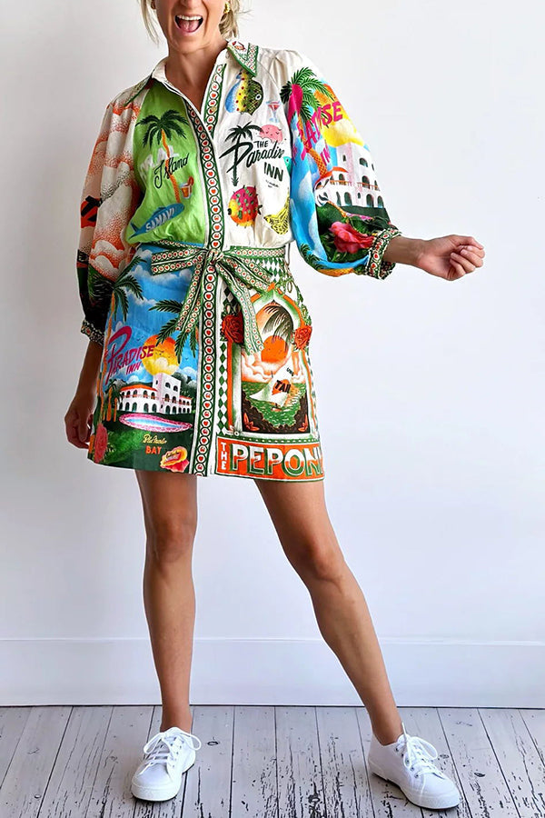 Kia™ - Summer Sophistication Belted Pocket Shirt Mini Dress