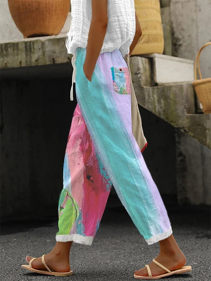 Printed Drawstring Pocket Casual Pants