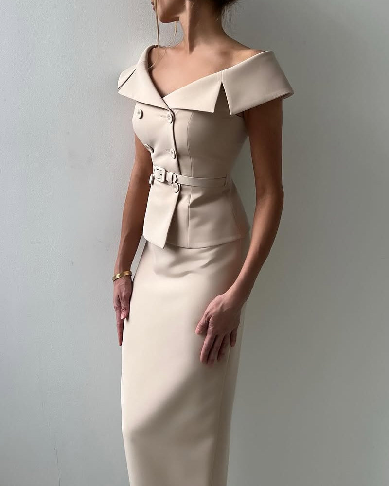 Fashionable Strapless Top & Overskirt Two-piece Set
