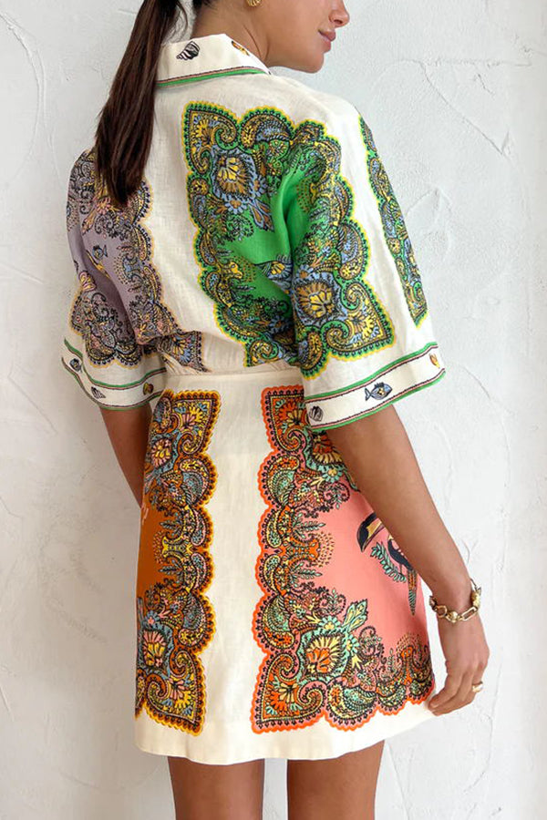 Azalia™ - Exotic Print Button Down Pocketed Shirt Mini Dress