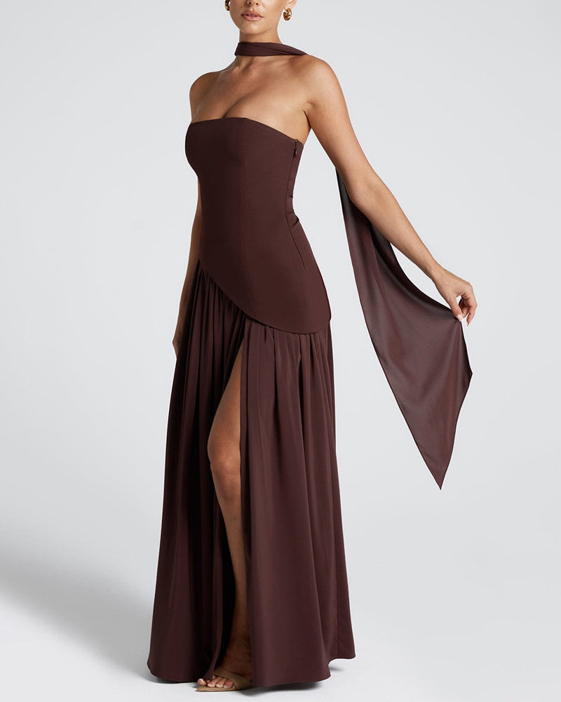 Elegant Asymmetric Slit Tube Strap Dress