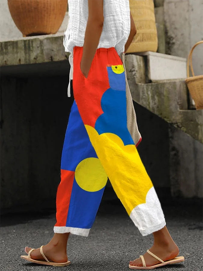 Printed Drawstring Pocket Casual Pants
