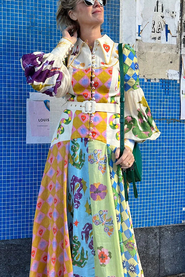 Indiana™ - Chic Print Belted Midi Dress
