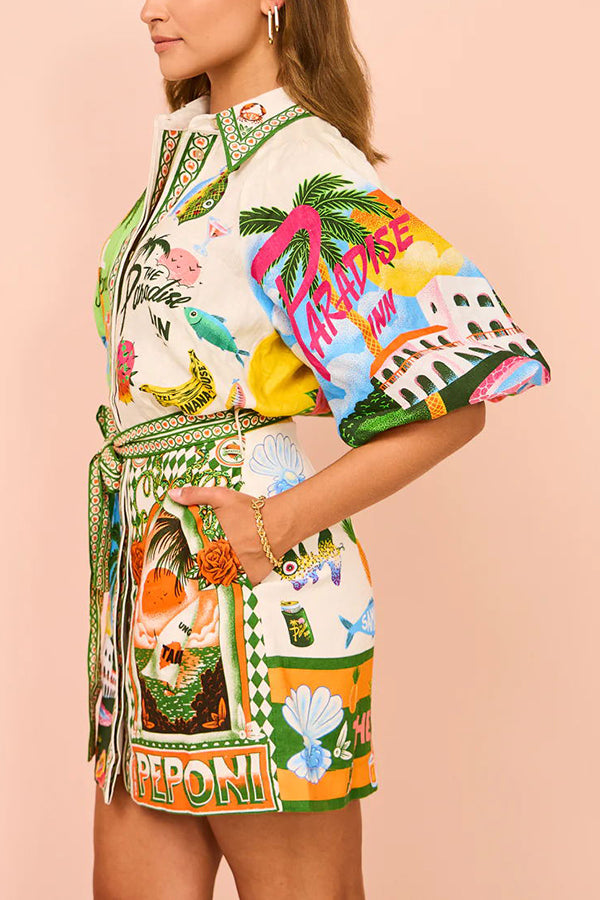 Kia™ - Summer Sophistication Belted Pocket Shirt Mini Dress