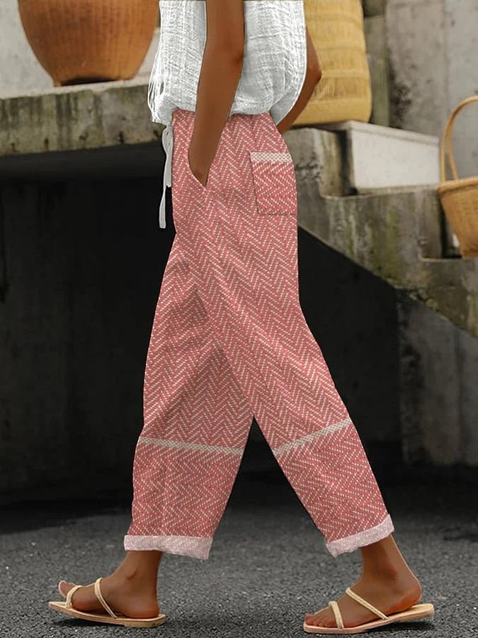Printed Drawstring Pocket Casual Pants
