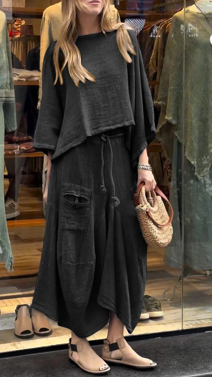 Casual Solid Color Loose Skirt Two-piece Suit