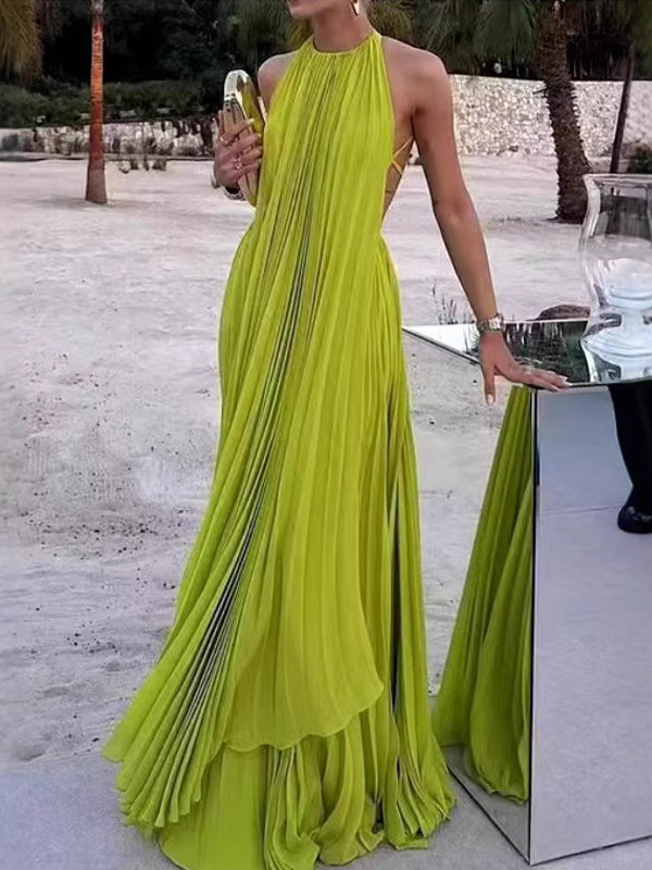 Sexy Backless Pleated Top & Skirt Two-Piece Set