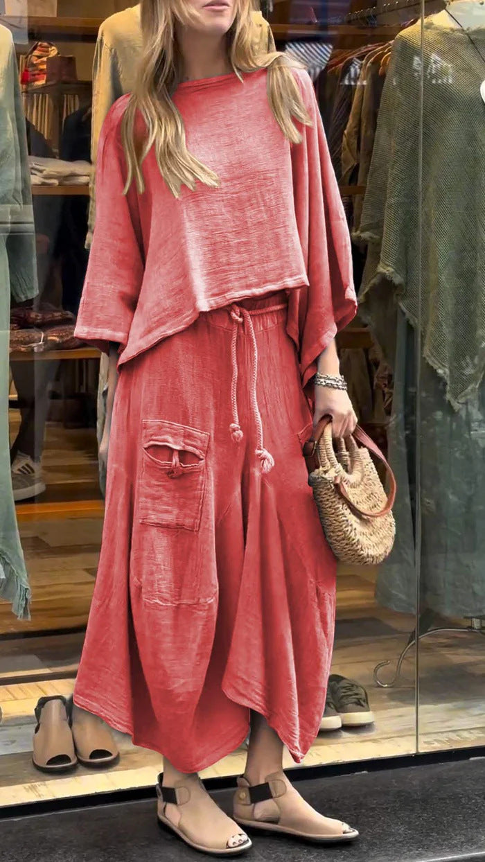 Casual Solid Color Loose Skirt Two-piece Suit