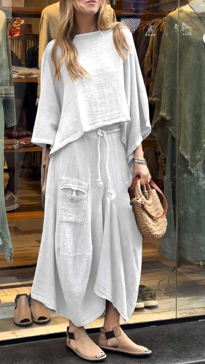Casual Solid Color Loose Skirt Two-piece Suit