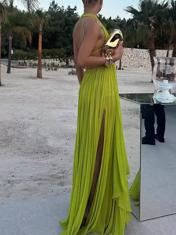 Sexy Backless Pleated Top & Skirt Two-Piece Set