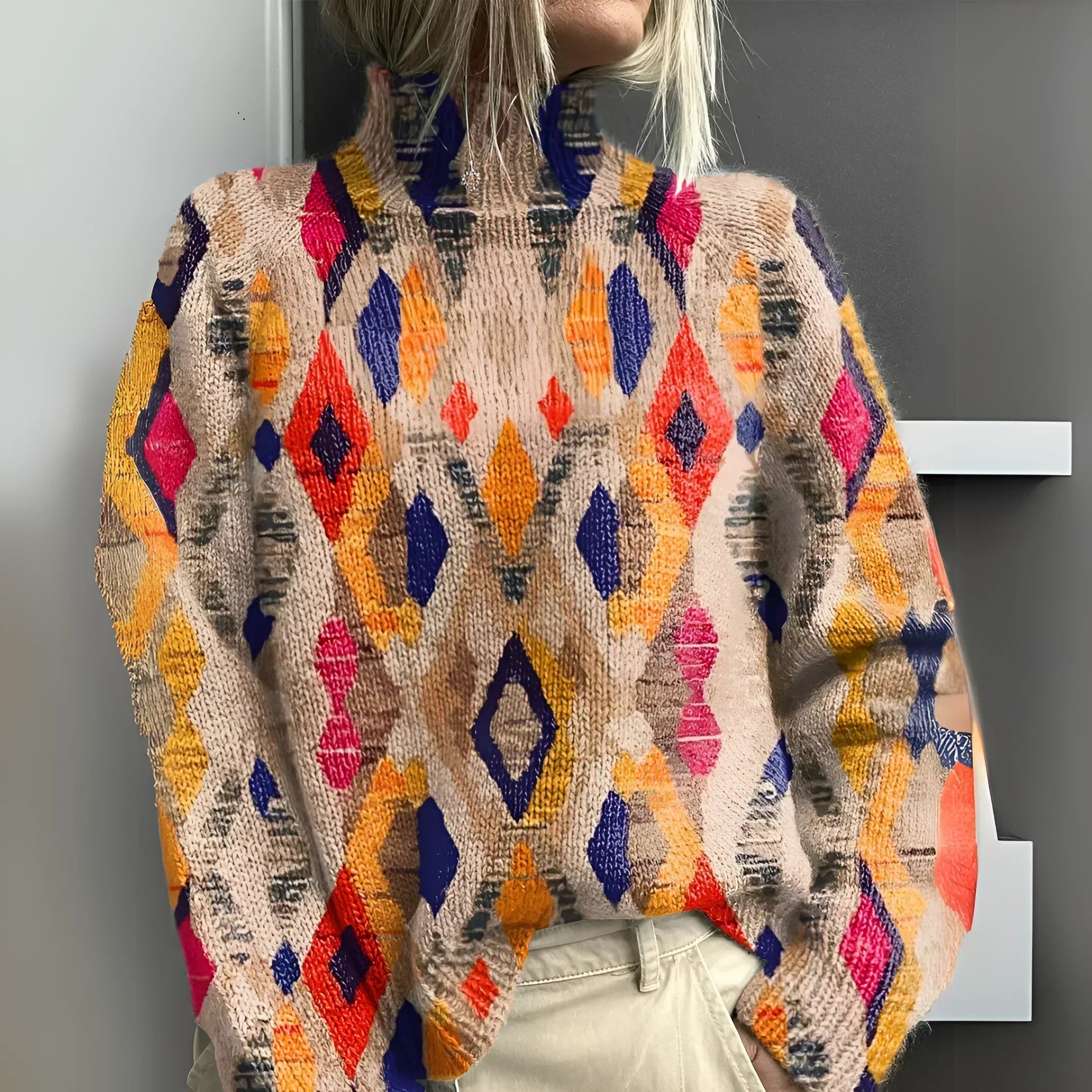 Regina™ | Turtleneck Sweater with Geometric Diamonds