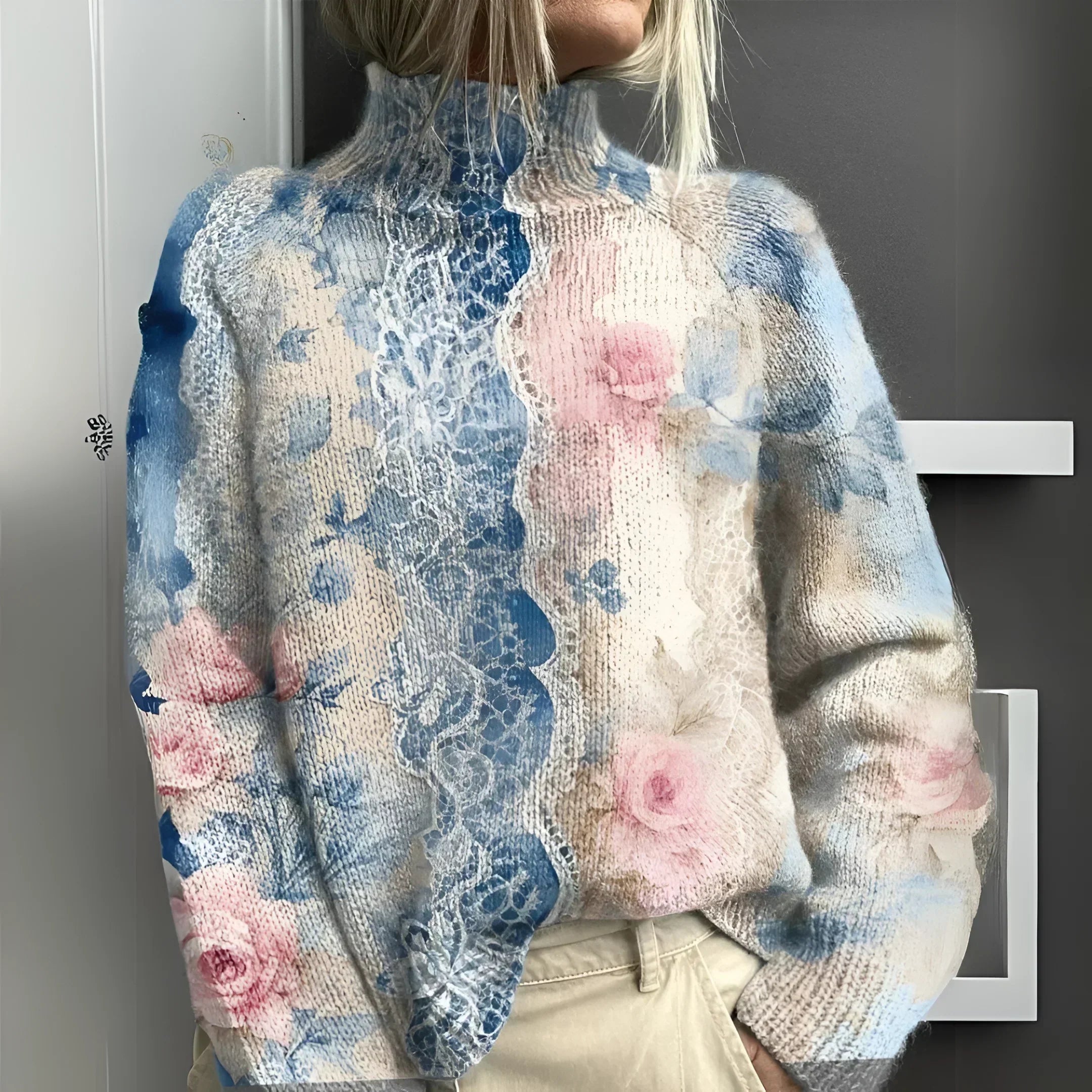Sophie™ | Floral Lace Knit Turtleneck Sweater